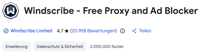 Windscribe Browser-Erweiterung